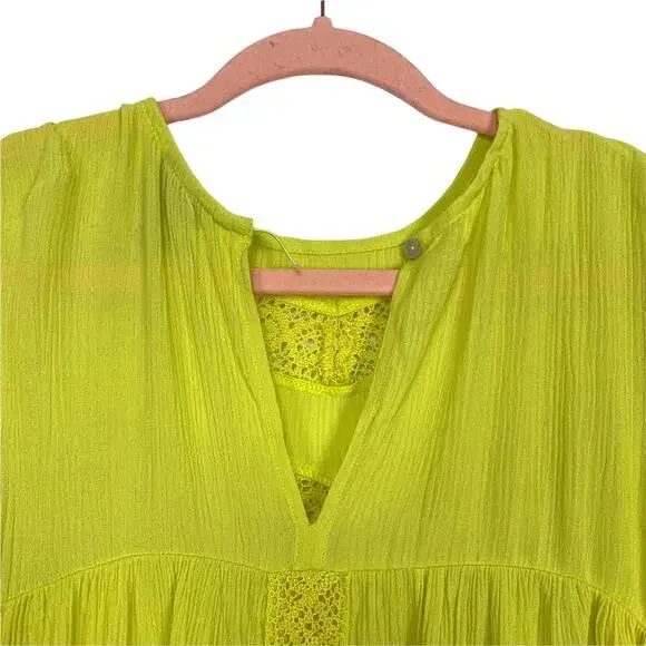 SCOOP Peasant Blouse Top w/ Crochet Trim Canary Yellow Boho Festival XS - Picture 10 of 12